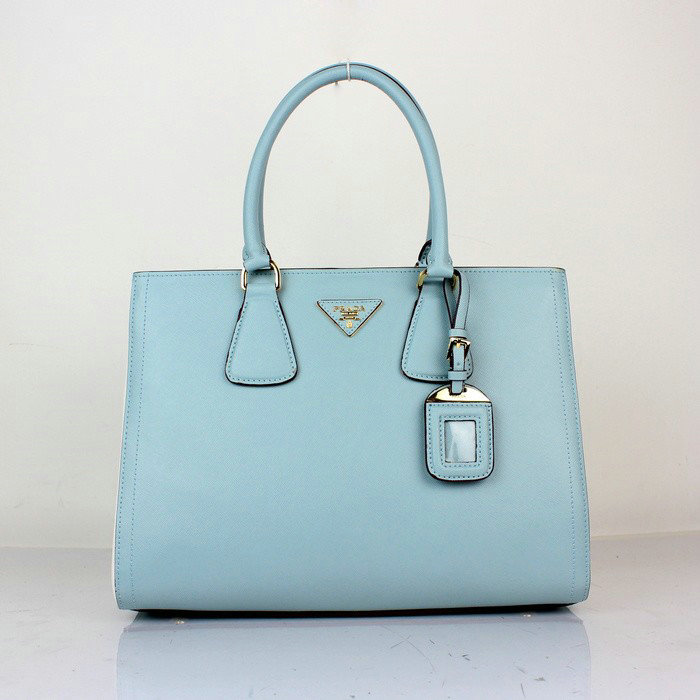 2014 Prada Saffiano Leather Tote Bag for sale BN2438 lightblue & white